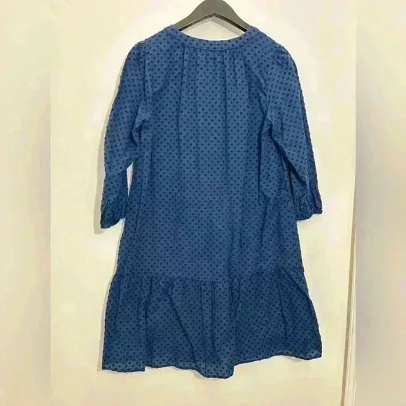LOFT Navy Blue Dress Textured Dot Ruffle Hem Casual 3/4 Sleeve Size XS - Picture 1 of 9